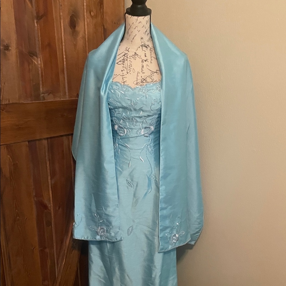 Tiffany Designs Light Blue Strapless Gown - Picture 7 of 16